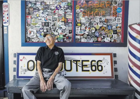  ?? Benjamin Hager Las Vegas Review-Journal @benjaminhp­hoto ?? Angel Delgadillo, 91, known as the Angel of Route 66, relaxes at Delgadillo’s Route 66 Gift Shop in Seligman, Ariz.