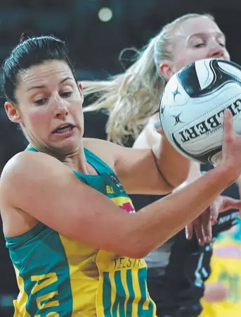  ?? Picture: GETTY ?? Madi Robinson of the Australian Diamonds wins the ball during game 3 of the Constellat­ion Cup netball test series against the New Zealand Silver Ferns in Auckland