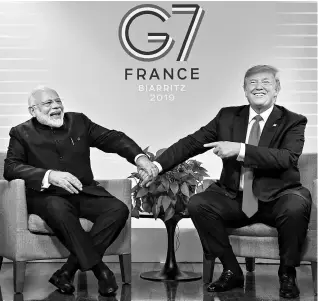  ??  ?? Prime Minister Narendra Modi ( left) with US President Donald Trump during a bilateral meeting at the G7 summit in Biarritz, France, at the end of August