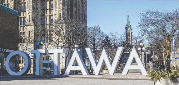  ?? BRUCE DEACHMAN ?? The OTTAWA sign in the ByWard Market sits void of tourists or other visitors as the city remains under strict lockdown due to the COVID-19 pandemic. South Korea, which is widely regarded as a pandemic success story, also enforced social distancing to curb the outbreak, but did not completely shut down economic and social activity,