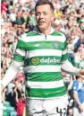 ??  ?? Paul Paton and Leigh Griffiths clash; Callum McGregor celebrates scoring Celtic’s fourth goal.