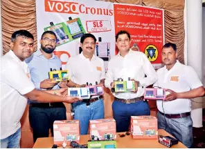  ??  ?? From left: Vosocronus Ceylon (Pvt.) Ltd Sales Director Muthukumar, Operations Director Omar Hussain, Founding/ Managing Director Srinivasan, Sri Lanka Country Head Naushad Junaid and Production In-charge Mohammed Ali
PIC BY PRADEEP PATHIRANA