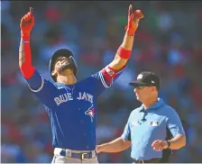  ?? JAYNE KAMIN-ONCEA/USA TODAY SPORTS ?? Lourdes Gurriel Jr. had a monster game for the Toronto Blue Jays Sunday in Anaheim, driving in five runs — including the eventual winning run — as the Jays beat the Angels 11-10.