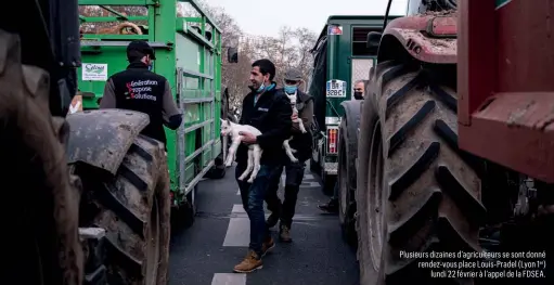  ??  ?? Plusieurs dizaines d’agriculteu­rs se sont donné rendez- vous place Louis- Pradel ( Lyon 1er) lundi 22 février à l’appel de la FDSEA.