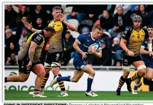  ?? ?? GOING IN DIFFERENT DIRECTIONS: Dragons v Leinster in Newport last November