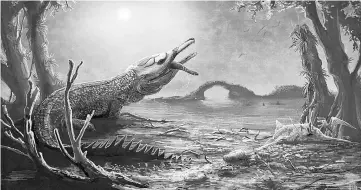 ??  ?? Photo shows an artist’s rendition of a Lemmysuchu­s, a Jurassic-era sea-dwelling crocodile. — AFP photo