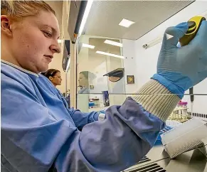  ?? PHOTOS: WARWICK SMITH/STUFF ?? Left, Medical laboratory scientist Emma Tapp at work in the molecular laboratory at Palmerston North Hospital.