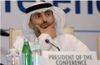  ?? — AFP ?? Suhail Al Mazrouei at a press conference in Muscat on Sunday.