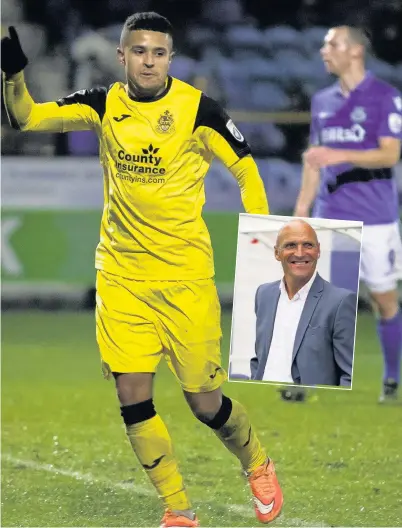  ?? Image by Simon Marshall ?? Jamie Allen celebrates scoring against Eastleigh and (inset) Steve Burr