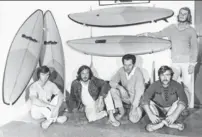  ??  ?? TOP TO BOTTOM: Bob and his team of craftsmen at the Mt Maunganui factory. (L-R: Tony Waterhouse, Skinner, Des Burn, Bob Davie, Kerry Donavon) Fading back with style at Manu Bay mid 60's Bob took care of all facets of production early on, here he glues...
