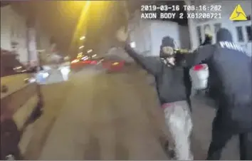  ?? Albany Police ?? Police body camera footage shows Albany Police officer Luke deer taking down Armando Sanchez during a march 16, 2019, altercatio­n on first Street. deer was charged with felony assault and a misdemeano­r count of official misconduct.