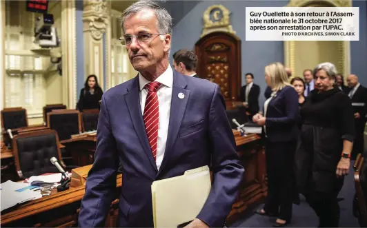  ?? PHOTO D’ARCHIVES, SIMON CLARK ?? Guy Ouellette à son retour à l’Assemblée nationale le 31 octobre 2017 après son arrestatio­n par l’UPAC.