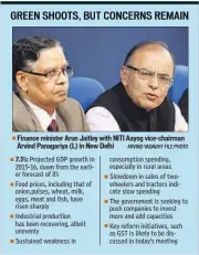  ??  ?? Finance minister Arun Jaitley with NITI Aayog vice-chairman Arvind Panagariya (L) in New Delhi ARVIND YADAV/HT FILE PHOTO