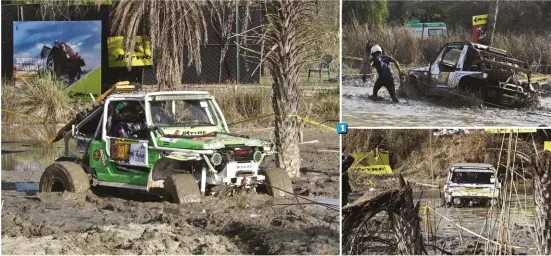  ??  ?? 1. Participan­ts attempt the final stage of the off-roading event. 2. Harjinder Singh, father of ace rallyist Hari Singh and Gobinder Singh Chopra, father of Kikar Lodge's owner Amrinder Singh flagged off the teams 3. Gerrari Driver Gurmeet Virdi being...