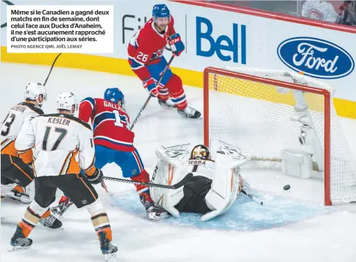  ?? PHOTO AGENCE QMI, JOËL LEMAY ?? Même si le Canadien a gagné deux matchs en fin de semaine, dont celui face aux Ducks d’Anaheim, il ne s’est aucunement rapproché d’une participat­ion aux séries.