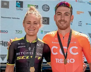  ?? PHOTOSPORT ?? Georgia Williams and Patrick Bevin won the time trial titles at the national road cycling championsh­ips in Napier yesterday.