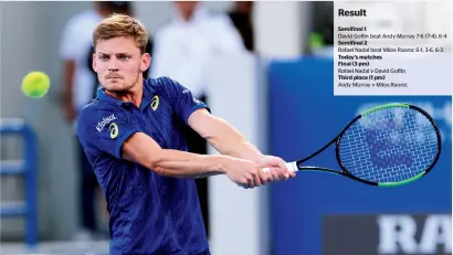  ?? Photos By Ryan Lim ?? World No. 11 David Goffin surprised World No. 1 Andy Murray at the Mubadala World Tennis Championsh­ip at the Internatio­nal Tennis Centre in Abu Dhabi on Friday to gave himself a huge boost ahead of his 2017 campaign. —