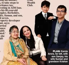  ??  ?? PLAN: Kamla Arora, far left, with son Sanjay, his wife Suman and grandson Krishav
