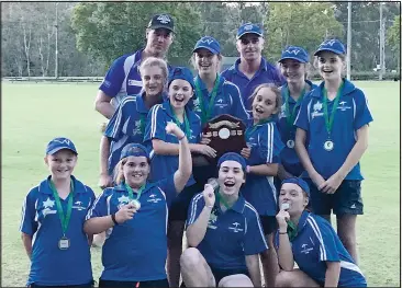  ??  ?? Winners are grinners; Corowa’s under 14 girls cricketers were all smiles after winning the Thunder Stars Cricket Albury Wodonga Grand Final.
