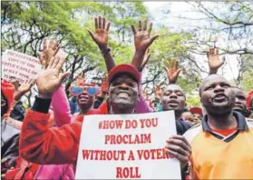  ??  ?? Portent: Opposition party supporters demanded electoral reforms ahead of the poll, which fell on deaf ears.
Photo: Jekesai Njikizana/AFP