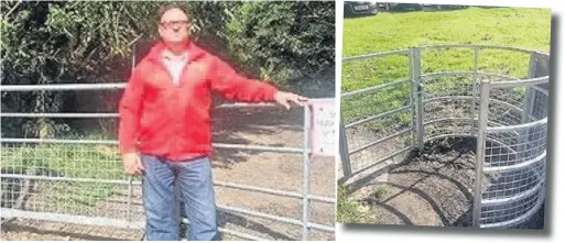  ??  ?? Huncoat councillor Eamonn Higgins with one of the new gates that have been installed at the Coppice in Huncoat