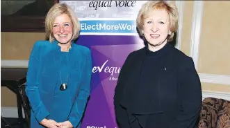  ?? JIM WELLS ?? Premier Rachel Notley left, with former prime minister Kim Campbell following the Equal Voice luncheon at the Palliser Hotel downtown on Friday. Notley received the 2017 National EVE Award.