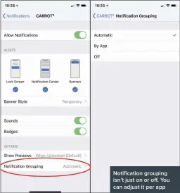  ??  ?? Notificati­on grouping isn’t just on or off. You can adjust it per app