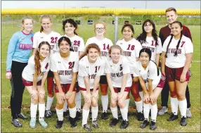  ?? MARK HUMPHREY ENTERPRISE-LEADER ?? The Lincoln girls soccer team, playing in their first match in a month, battled to a 3-3 tie at Life Way Christian in Centerton on Tuesday, April 13.