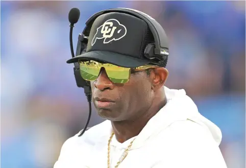  ?? (RJ Sangosti/the Denver POST/TNS) ?? Head coach Deion Sanders looks on Oct. 28 during the first half as the Colorado Buffaloes play the UCLA Bruins at Rose Bowl Stadium in Pasadena, California.