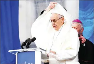  ?? AFP ?? Pope Francis leads the Angelus in Knock, County Mayo on Sunday, on the second day of his visit to Ireland to attend the 2018 World Meeting of Families.