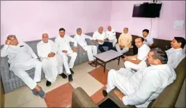  ?? PTI ?? Haryana's former chief minister and senior Congress leader Bhupinder Singh Hooda in a meeting with the party's newly elected MLAS, at his residence in New Delhi, Friday