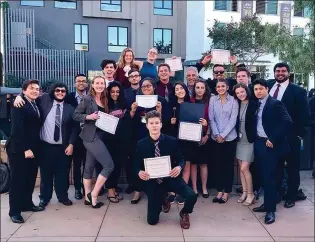  ?? Courtesy photo ?? The College of the Canyons Model United Nations team poses for a picture after winning several individual and team awards at the conference this past weekend. The conference was hosted by University of California Santa Barbara and included delegates...