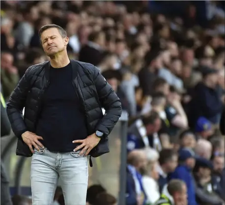  ?? RUI VIEIRA — THE ASSOCIATED PRESS ?? Leeds United’s head coach Jesse Marsch reacts during the English Premier League match between Leeds United and Manchester City on April 30.