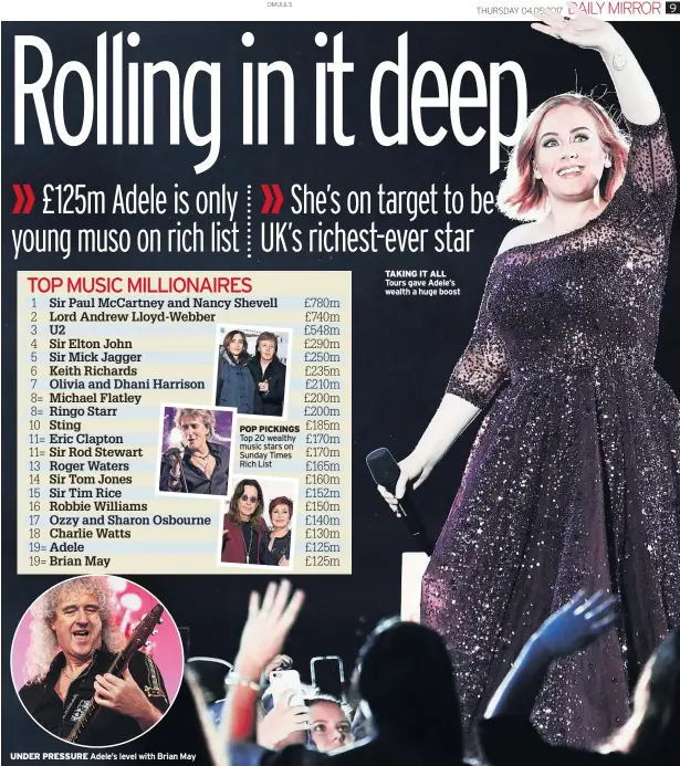  ??  ?? TAKING IT ALL Tours gave Adele’s wealth a huge boost