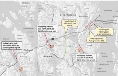  ?? KART: FJELL KOMMUNE ?? STENGTE VEIER: her er omlegginge­n slik veimyndigh­eter og kommuner har presentert den.