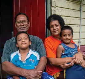  ?? Photo: Leon Lord ?? Parents of Matua Programme dux and top scorer, Ruth Ledua: (From left) Cabelawa Silivale (father) Naina Sakoto (mother) and her twin son’s Jerome Waqalala and Philemon Vosaki at their home in Tacirua on January 20, 2023.