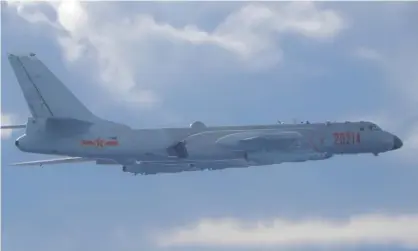  ?? Photograph: Reuters ?? File photo of a Chinese H-6 bomber on a mission near the median line in the Taiwan Strait in September 2020.