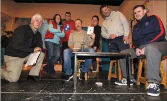  ?? Photograph by John Reidy ?? The Island Players during a break in rehearsals for Wednesday night’s opening of the Bernard Farrell play Canaries at the Ivy Leaf Art Centre at 8pm. Included are: Jerome Stack, director/producer; Mairéad O’Mahony, Michael Burke, James McCarthy,...