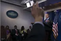  ?? DOUG MILLS, NEW YORK TIMES ?? White House Press Secretary Sean Spicer takes questions from reporters during the daily briefing at the White House in Washington on Monday.