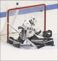  ?? Steven Musco / Yale Athletics ?? Yale’s Corbin Kaczperski is one of two goalies used by the Bulldogs this season.