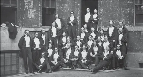  ??  ?? „ A photograph of members of the all-male Bullingdon Club, for Oxford University undergradu­ates, posing in a slum in the late 1800s. In today’s Britain, the levers of power are often held by people from the same background.