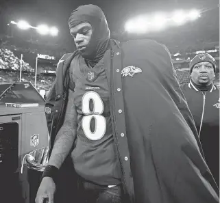  ?? ALEX BRANDON/AP ?? Ravens quarterbac­k Lamar Jackson leaves the field after losing to the Chiefs in the AFC championsh­ip game.