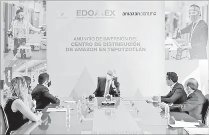  ??  ?? ▲ El mandatario del estado de México, Alfredo del Mazo, se reunió en el palacio de gobierno, en Toluca, con directivos de la empresa de comercio electrónic­o Amazon, la cual invertirá en un nuevo proyecto en la entidad. Foto La Jornada