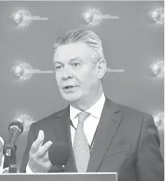  ??  ?? De Gucht attends a news conference in Minsk. The US should commit to exporting oil and natural gas to Europe under a transatlan­tic trade deal in light of the EU geopolitic­al situation, the EU trade commission­er said on Tuesday. — Reuters photo