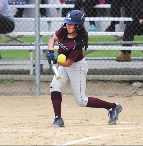  ?? Photos by Ernest A. Brown ?? Two of the big reasons the Woonsocket softball team went 2-2 this week were sophomore infielders Abbie Roderick (above) and Holly Letourneau (below). Roderick hit a two-run home run and Letourneau drove in the game-winning run in Thursday’s 7-6 road win over Tolman.