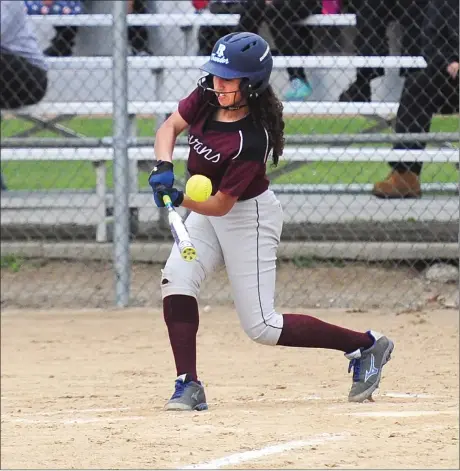  ?? Photos by Ernest A. Brown ?? Two of the big reasons the Woonsocket softball team went 2-2 this week were sophomore infielders Abbie Roderick (above) and Holly Letourneau (below). Roderick hit a two-run home run and Letourneau drove in the game-winning run in Thursday’s 7-6 road...