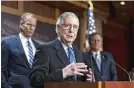  ?? AP ?? Sen. Mitch Mcconnell meets with reporters Nov. 16. Republican­s are engaged in a round of finger-pointing as both parties sift through midterm results.