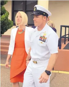  ?? JULIE WATSON/ASSOCIATED PRESS ?? In May, Navy Special Operations Chief Edward Gallagher and his wife, Andrea, leave a military court on Naval Base San Diego in California.