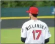  ?? PHOTO BY JOE BOYLE ?? Michael Wielansky prepares for a showdown with the Brooklyn Cyclones in the outfield of Joe. L Bruno Stadium on August 21, 2018.