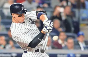  ??  ?? ANDY MARLIN, USA TODAY SPORTS Yankees rookie Aaron Judge entered play Monday as the majors’ home run leader with 18.